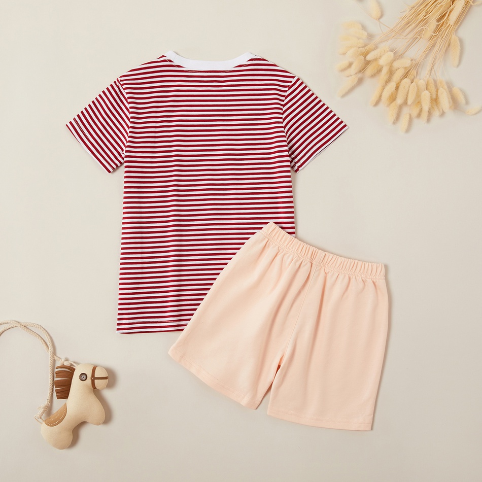 Stylish Rabbit Print Striped Tee and Solid Shorts Sets